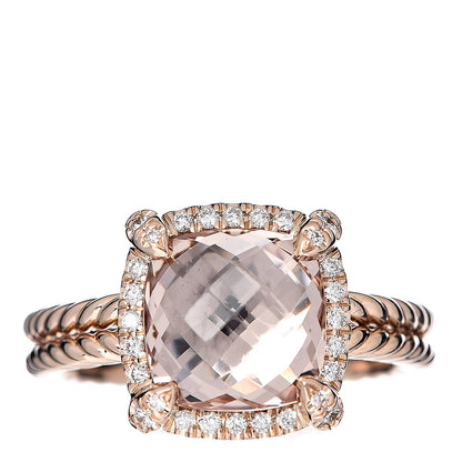 David Yurman 18K Rose Gold Morganite Diamond 9mm Chatelaine Ring 54 6.75 1 of 6