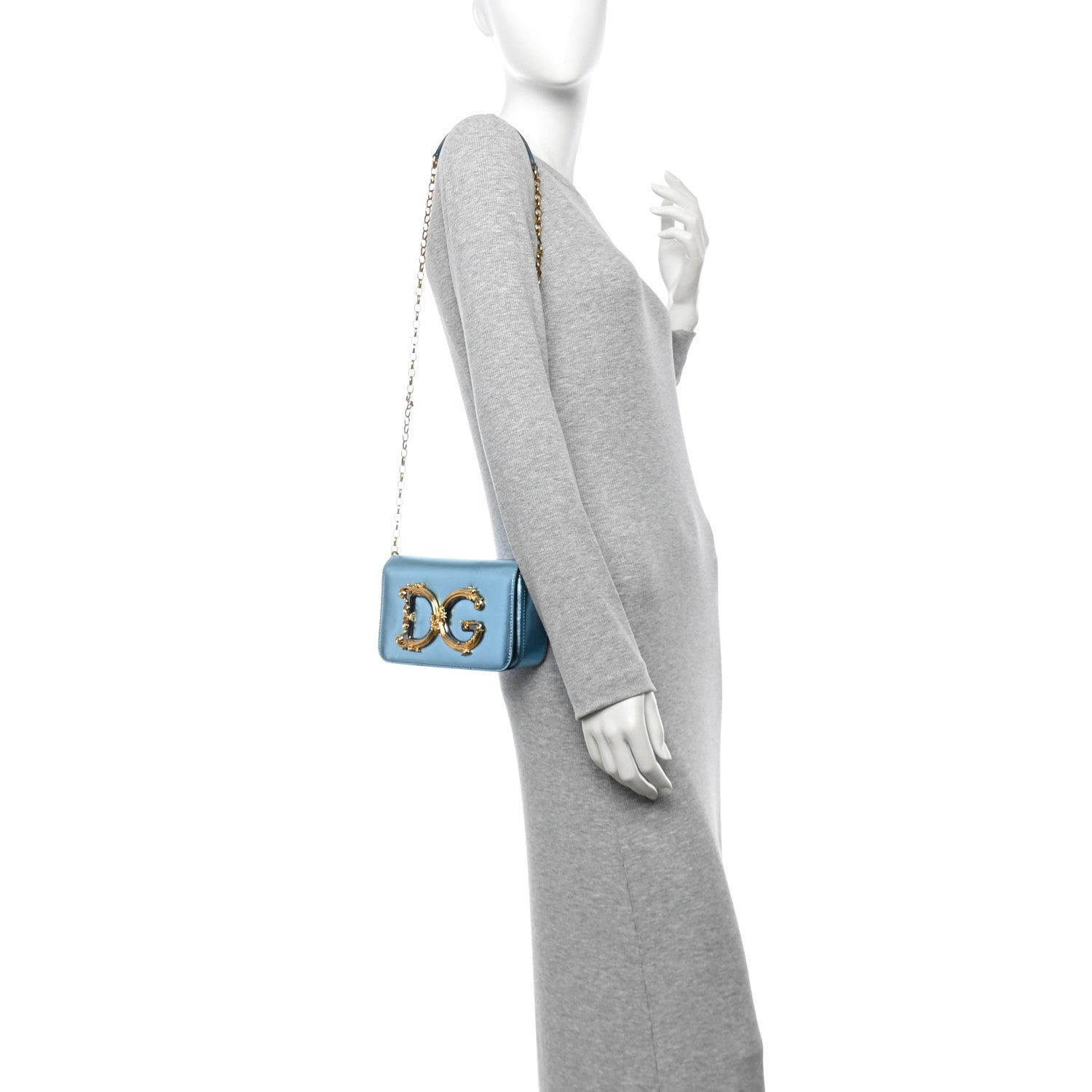 Dolce & Gabbana Metallic Nappa Mini DG Girls Shoulder Bag Blue
