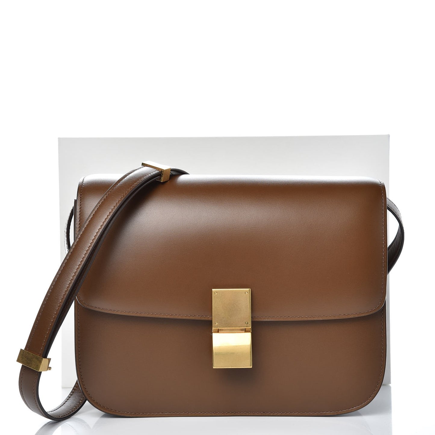 Box Calfskin Medium Classic Box Flap Bag Camel