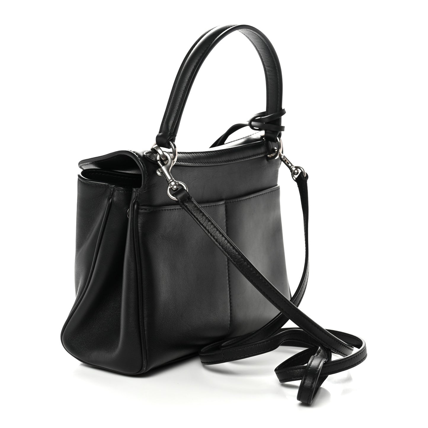 Natural Smooth Calfskin Mini Rodeo Top Handle Handbag Black