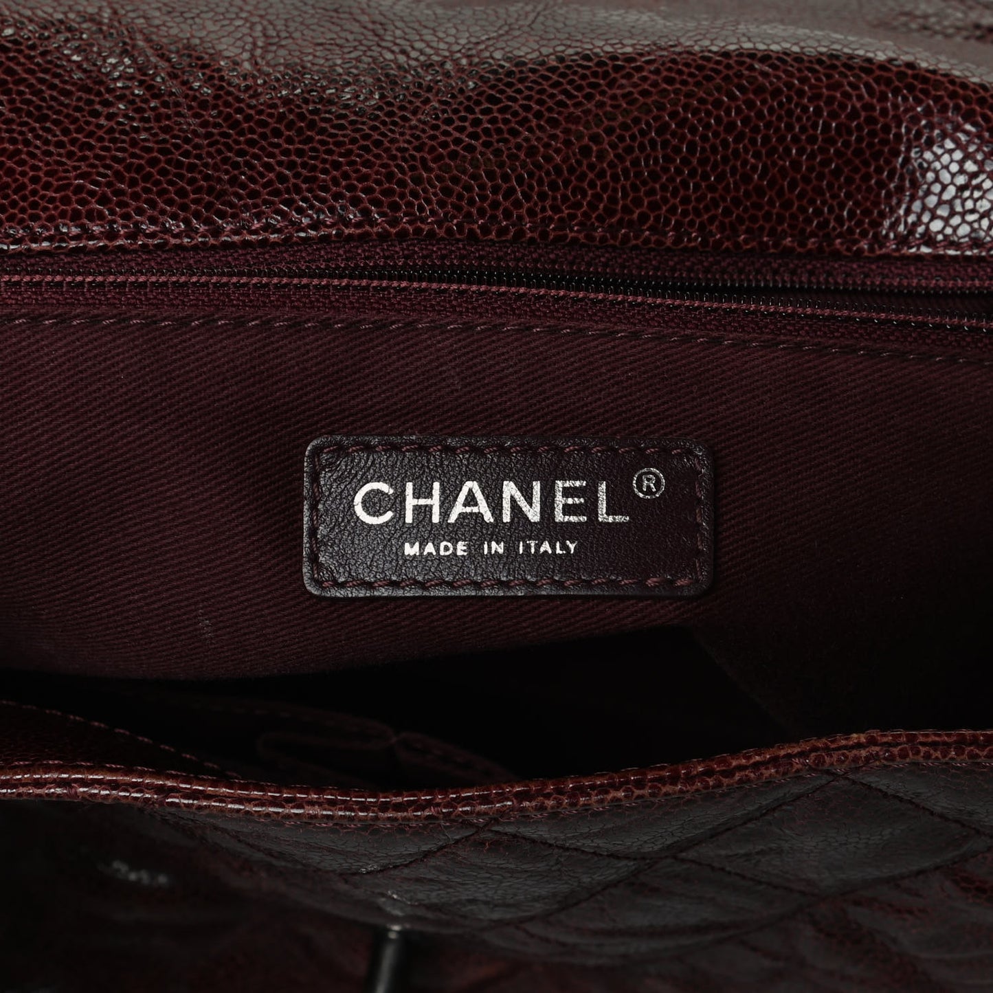 Crumpled Grained Calfskin Jumbo CC Crave Flap Burgundy