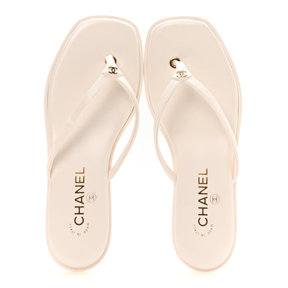 Chanel Goatskin CC Times Square Thong Sandals 38.5 White 2 of 9