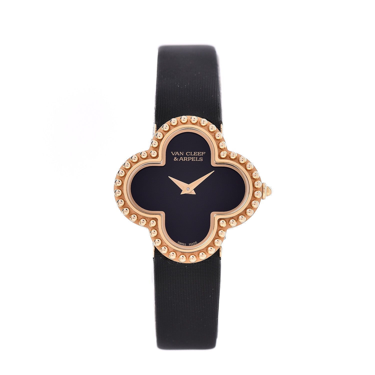 Van Cleef & Arpels 18K Yellow Gold Satin Onyx 26mm Alhambra Quartz Watch 1 of 7