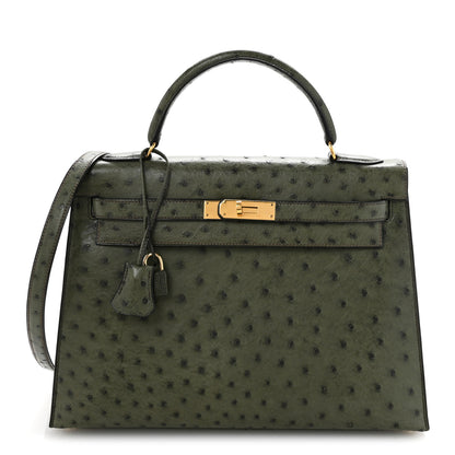Hermes Ostrich Kelly Sellier 32 Vert Olive 1 of 15