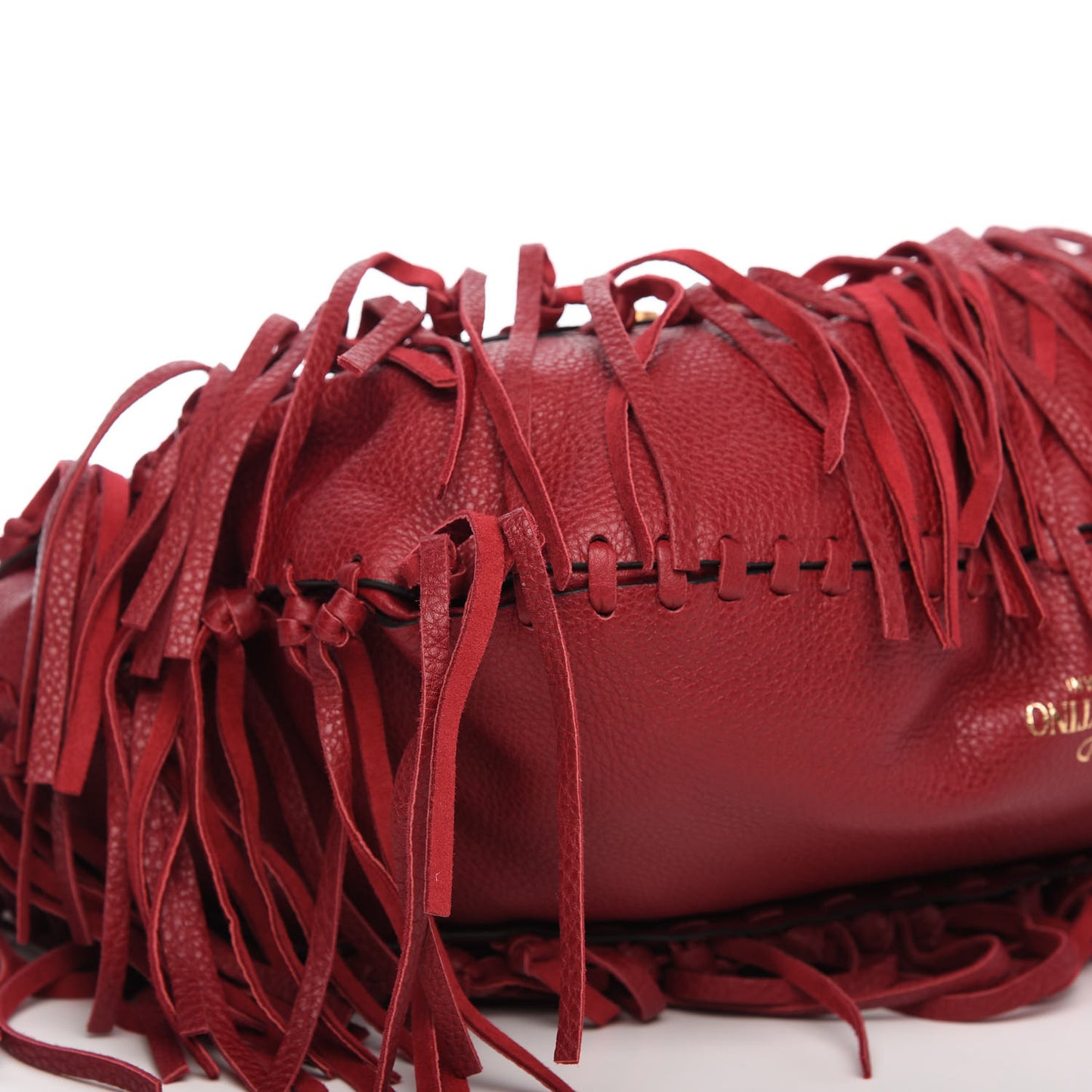 Grained Calfskin C-Rockee Fringe Hobo Scarlet