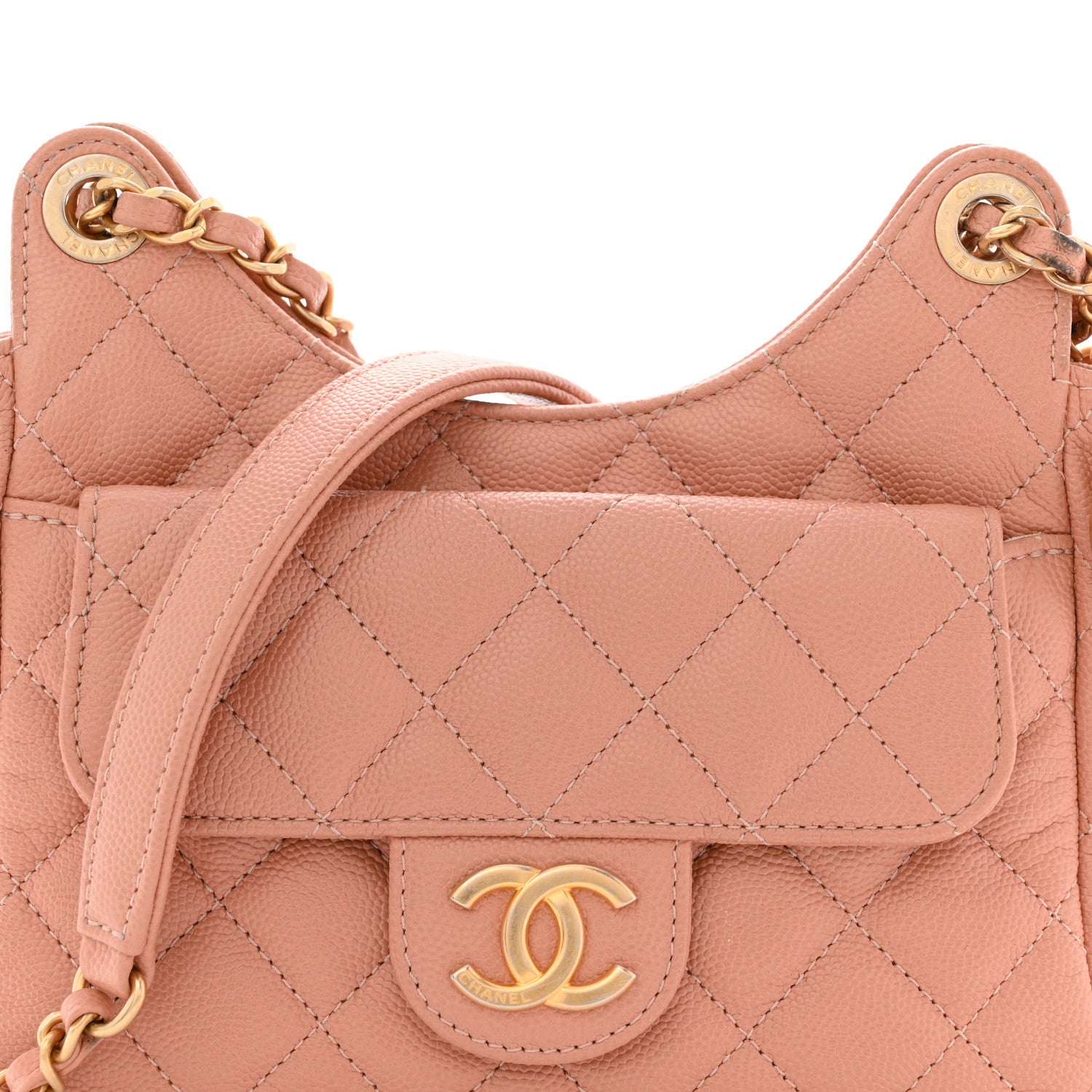 Chanel Caviar Quilted Small Wavy CC Hobo Coral 8 of 12