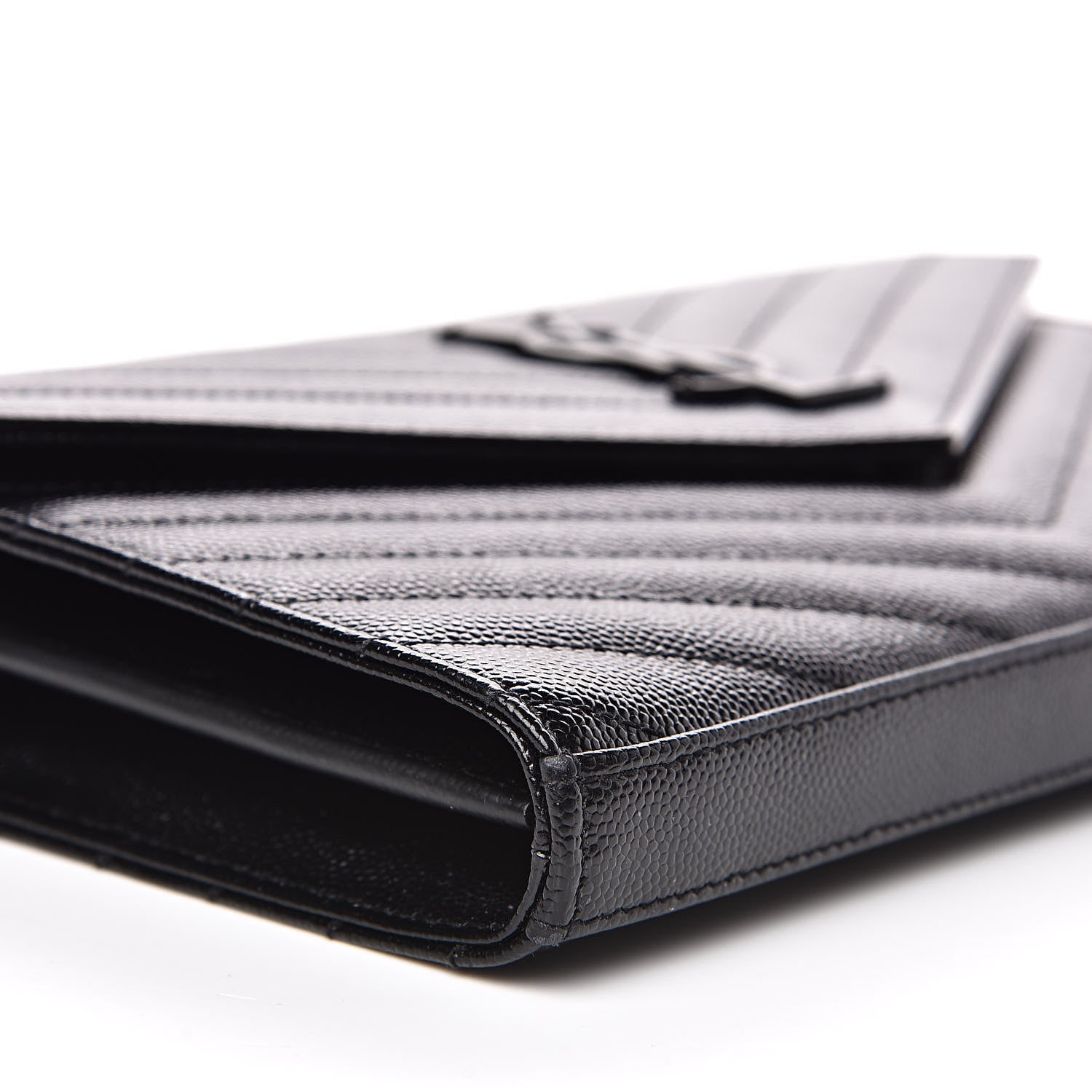 Saint Laurent Grain De Poudre Matelasse Chevron Monogram Chain Wallet Black 7 of 11