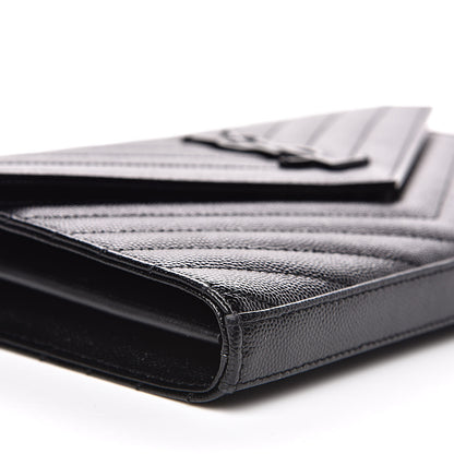 Saint Laurent Grain De Poudre Matelasse Chevron Monogram Chain Wallet Black 7 of 11
