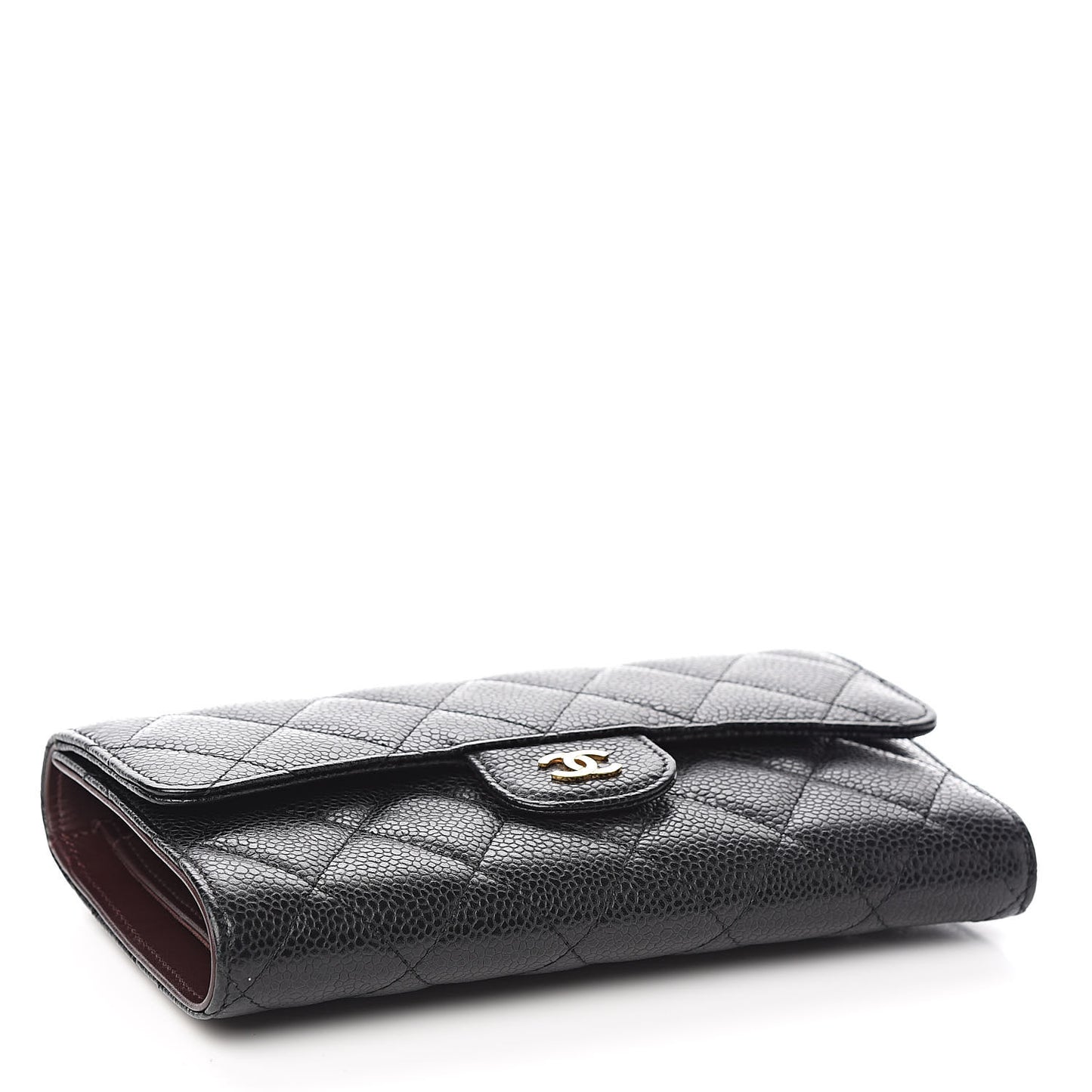 Caviar Quilted Long Flap Wallet Black