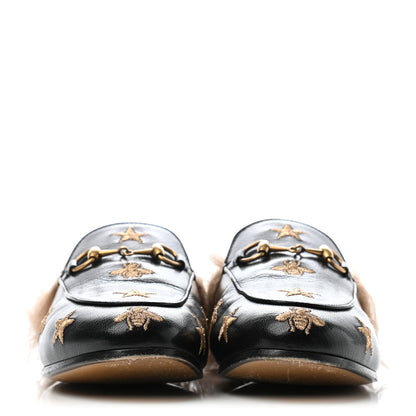 Gucci Goatskin Fur Bee Star Embroidered Womens Princetown Slippers 37.5 Black 2 of 9