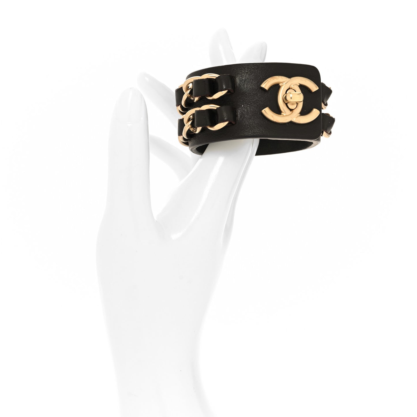 Lambskin CC Chain Turnlock Bracelet S Brown