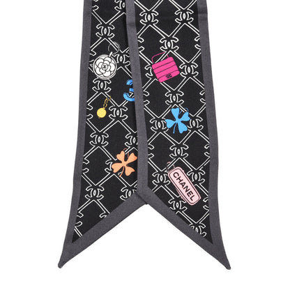 Chanel Silk CC Charms Slim Bandeau Scarf Ecru Black 2 of 3