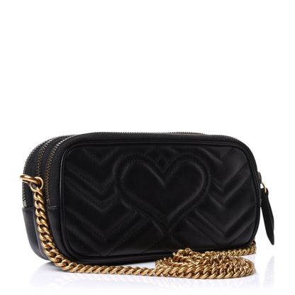 Gucci Calfskin Matelasse Mini GG Marmont Chain Crossbody Bag Black 3 of 11