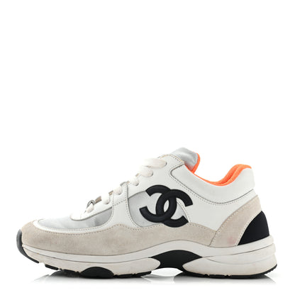 Chanel Nylon Calfskin Suede CC Womens Sneakers 37 White Orange 1 of 25