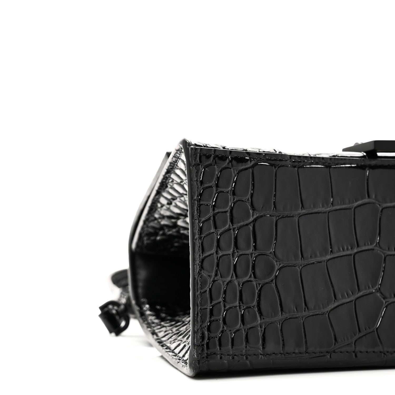 Balenciaga Shiny Calfskin Monochrome Crocodile Embossed Small Hourglass Top Handle Bag Black 9 of 10