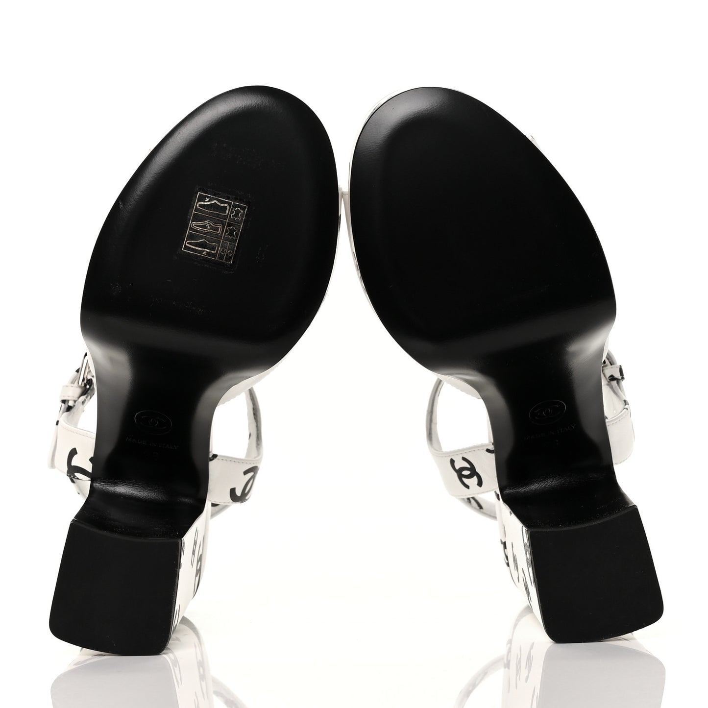 Printed Lambskin CC Platform Sandals 36 White Black