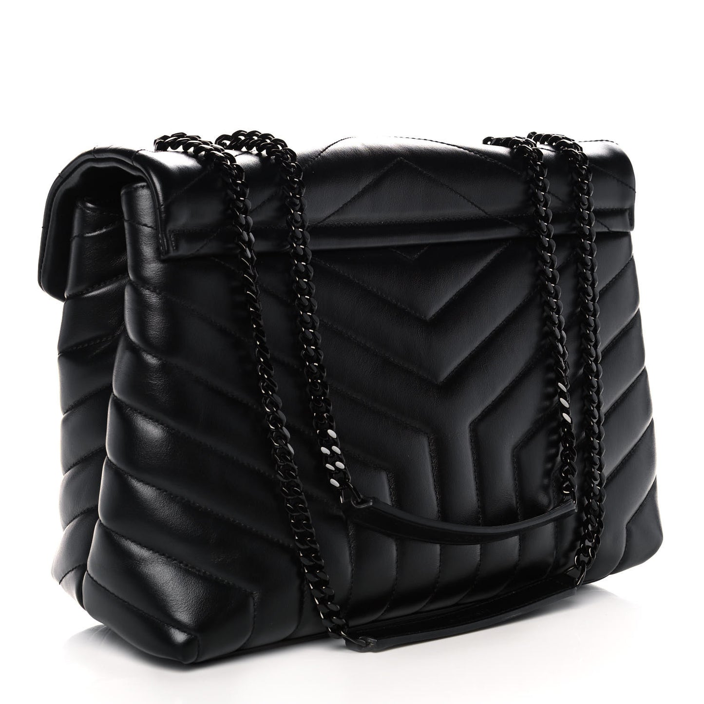Calfskin Y Quilted Monogram Medium Loulou Chain Satchel Black