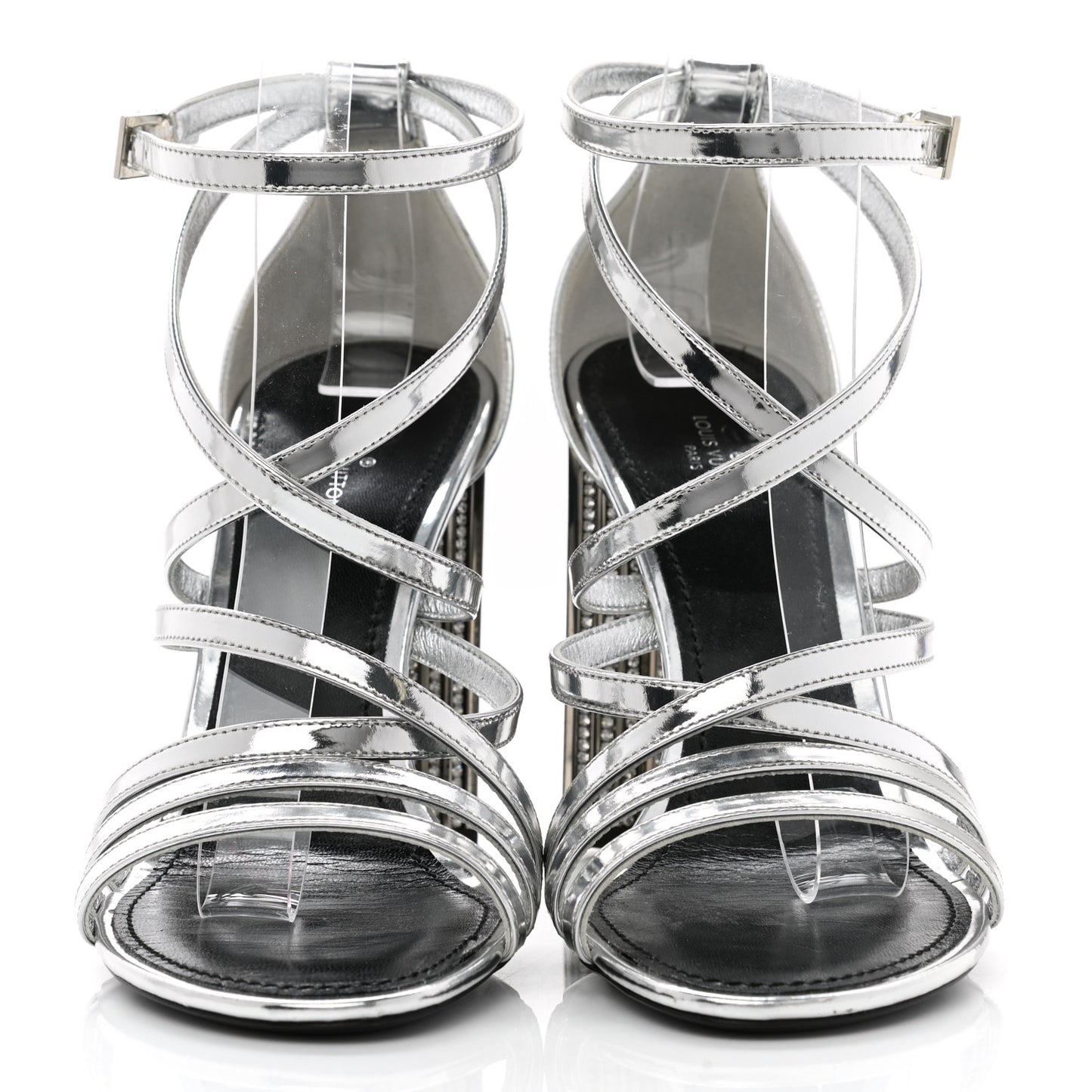 Metallic Patent Crystal Silhouette Criss Cross Sandals 39 Silver