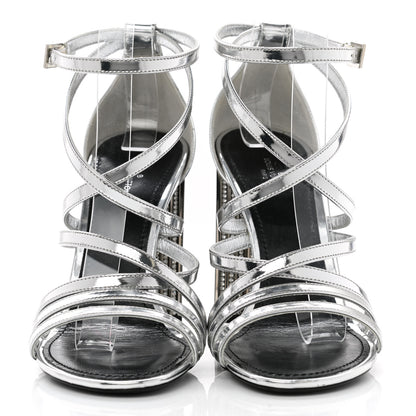 Louis Vuitton Metallic Patent Crystal Silhouette Criss Cross Sandals 39 Silver 2 of 8