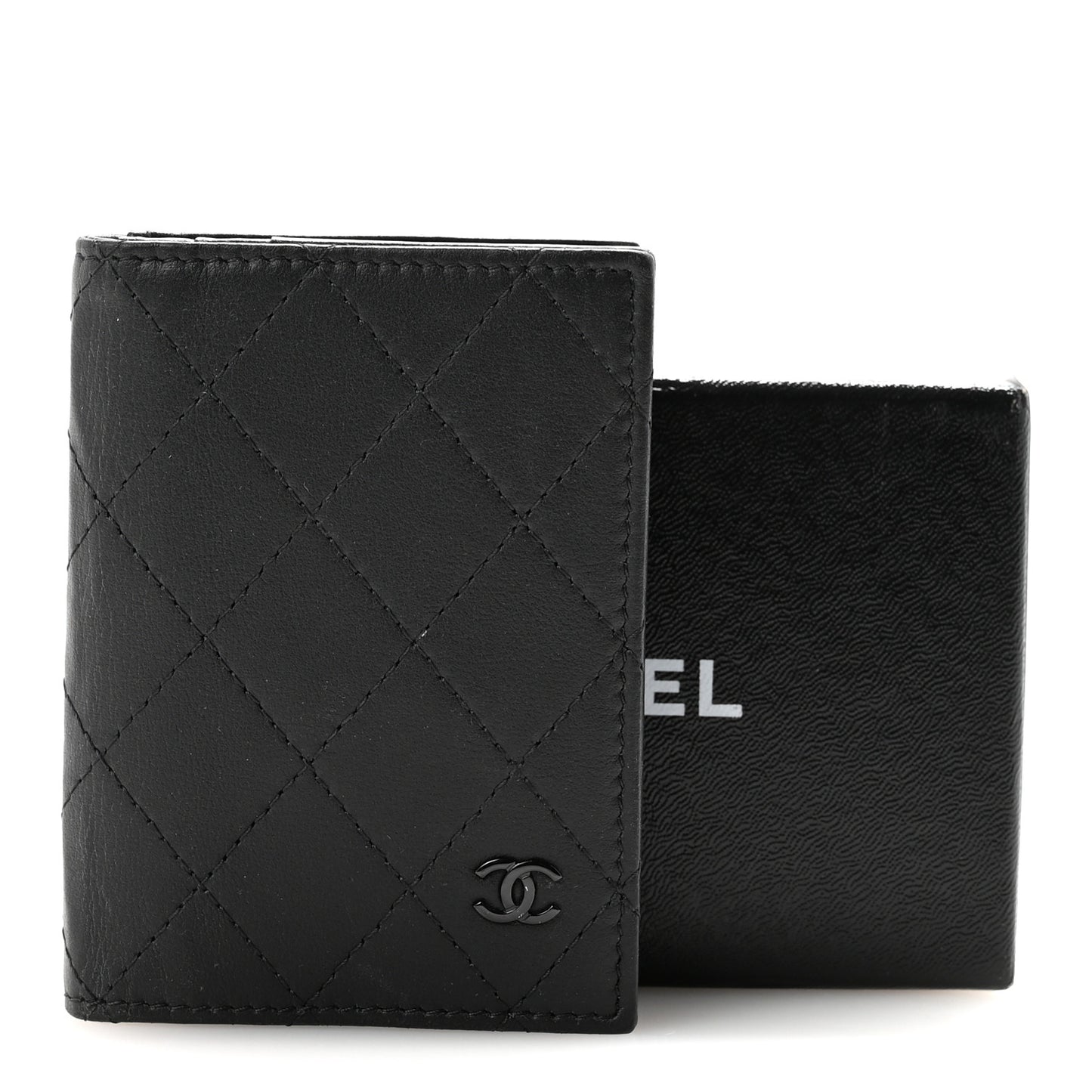 Calfskin Quilted Card Holder Wallet So Black