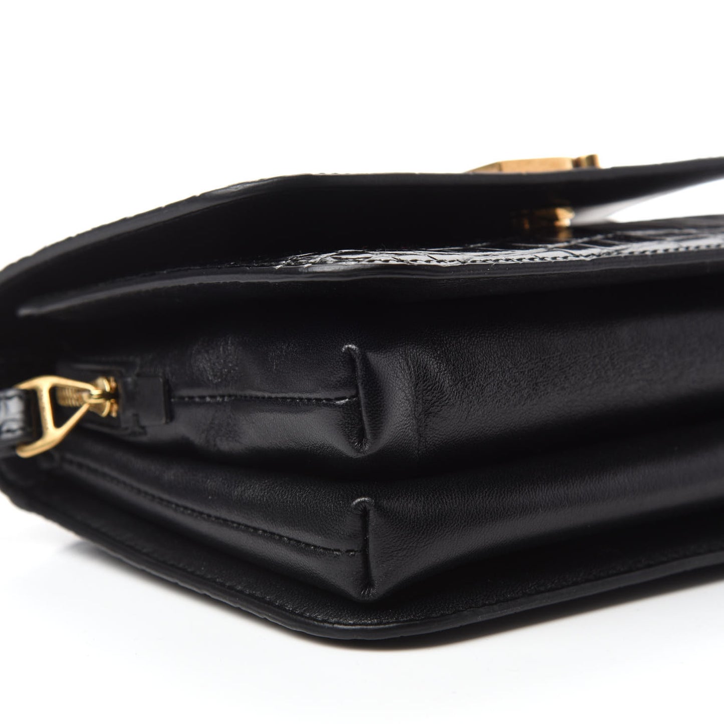 Shiny Calfskin Crocodile Embossed Small B Bag Black