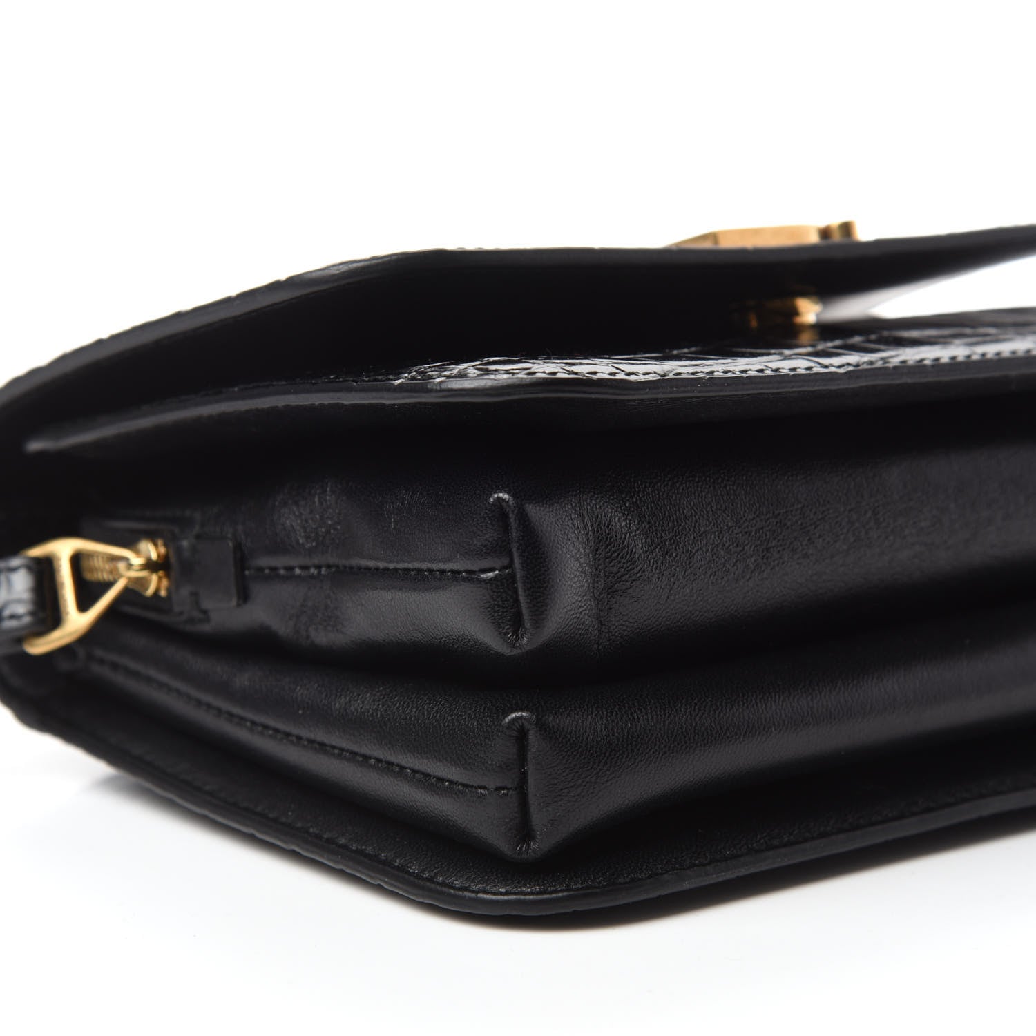 Balenciaga Shiny Calfskin Crocodile Embossed Small B Bag Black 6 of 10
