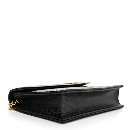 Saint Laurent Grain De Poudre Matelasse Chevron Monogram Envelope Chain Wallet Black 4 of 10