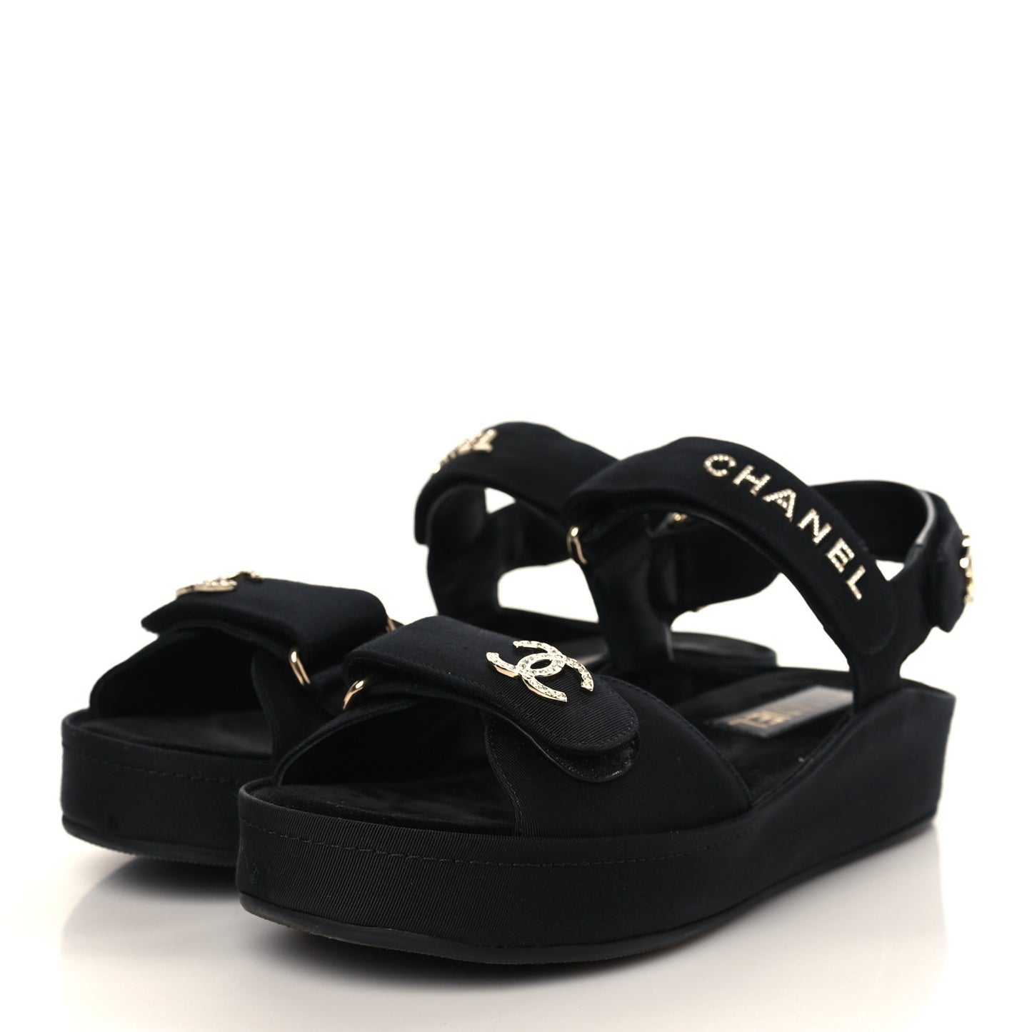 Grosgrain Crystal Logo Platform Sandals 38 Black