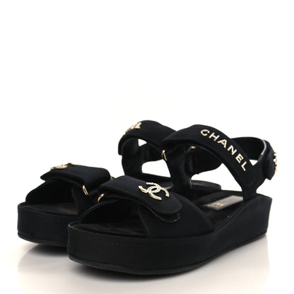 Chanel Grosgrain Crystal Logo Platform Sandals 38 Black 3 of 8