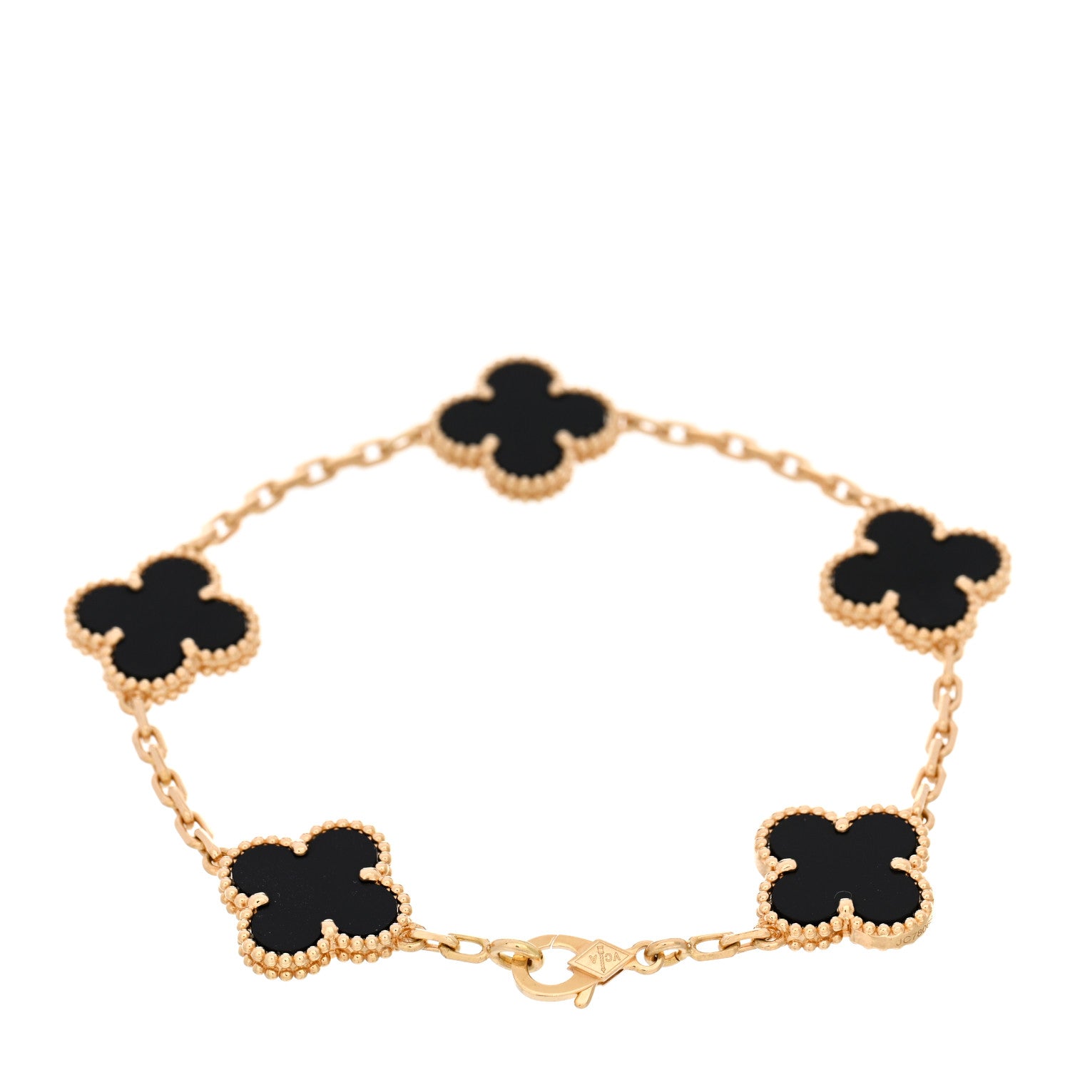 Van Cleef & Arpels 18K Yellow Gold Black Onyx 5 Motifs Vintage Alhambra Bracelet 2 of 4