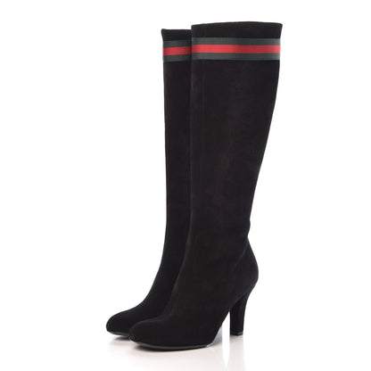 Gucci Suede Knee High Web Boots 36.5 Black 3 of 8