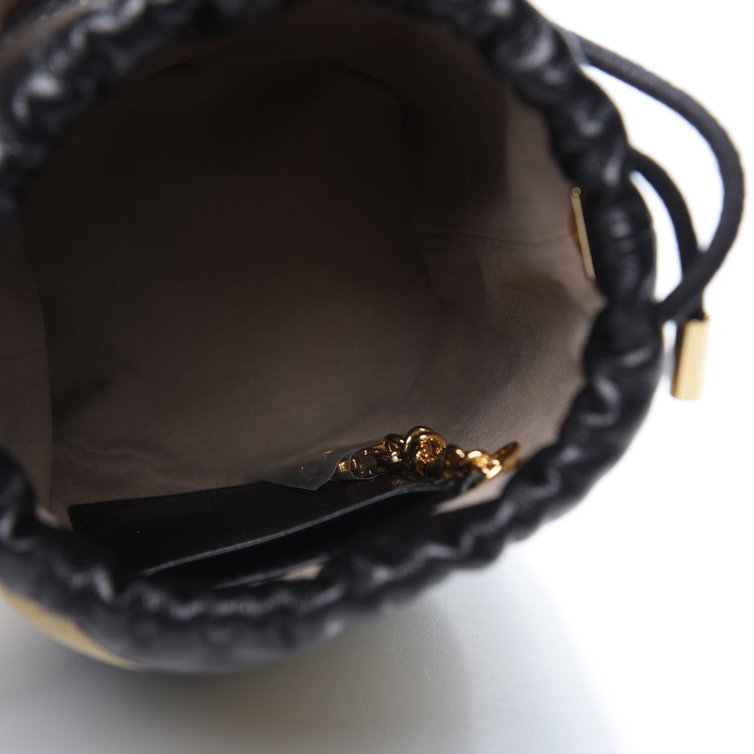 Gucci Calfskin Diagonal Striped Mini Zumi Bucket Bag Black Beige 4 of 10