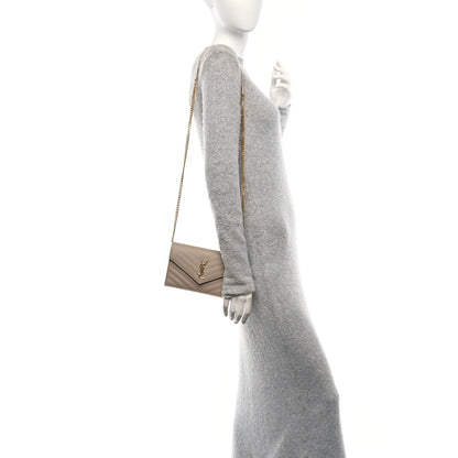 Saint Laurent Grain De Poudre Matelasse Chevron Monogram Envelope Chain Wallet Dark Beige 2 of 10