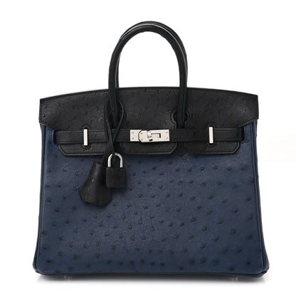Hermes Ostrich Bi-Color Birkin 25 Bleu Iris Black 1 of 12