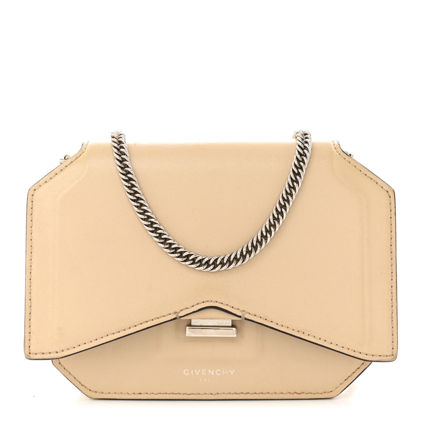 Calfskin Bow Cut Chain Wallet Beige