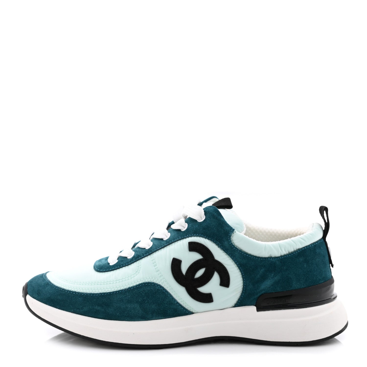 Chanel Nylon Suede Calfskin CC Sneakers 38.5 Green Light Green 1 of 10