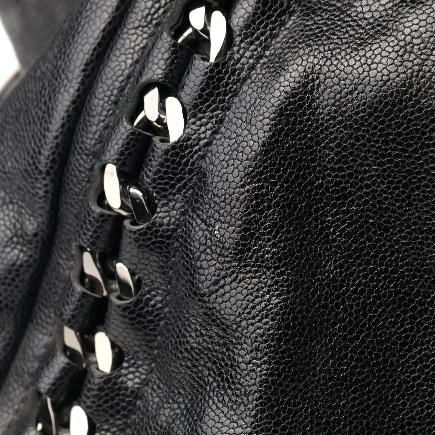Glazed Caviar East West Modern Chain Tote Black
