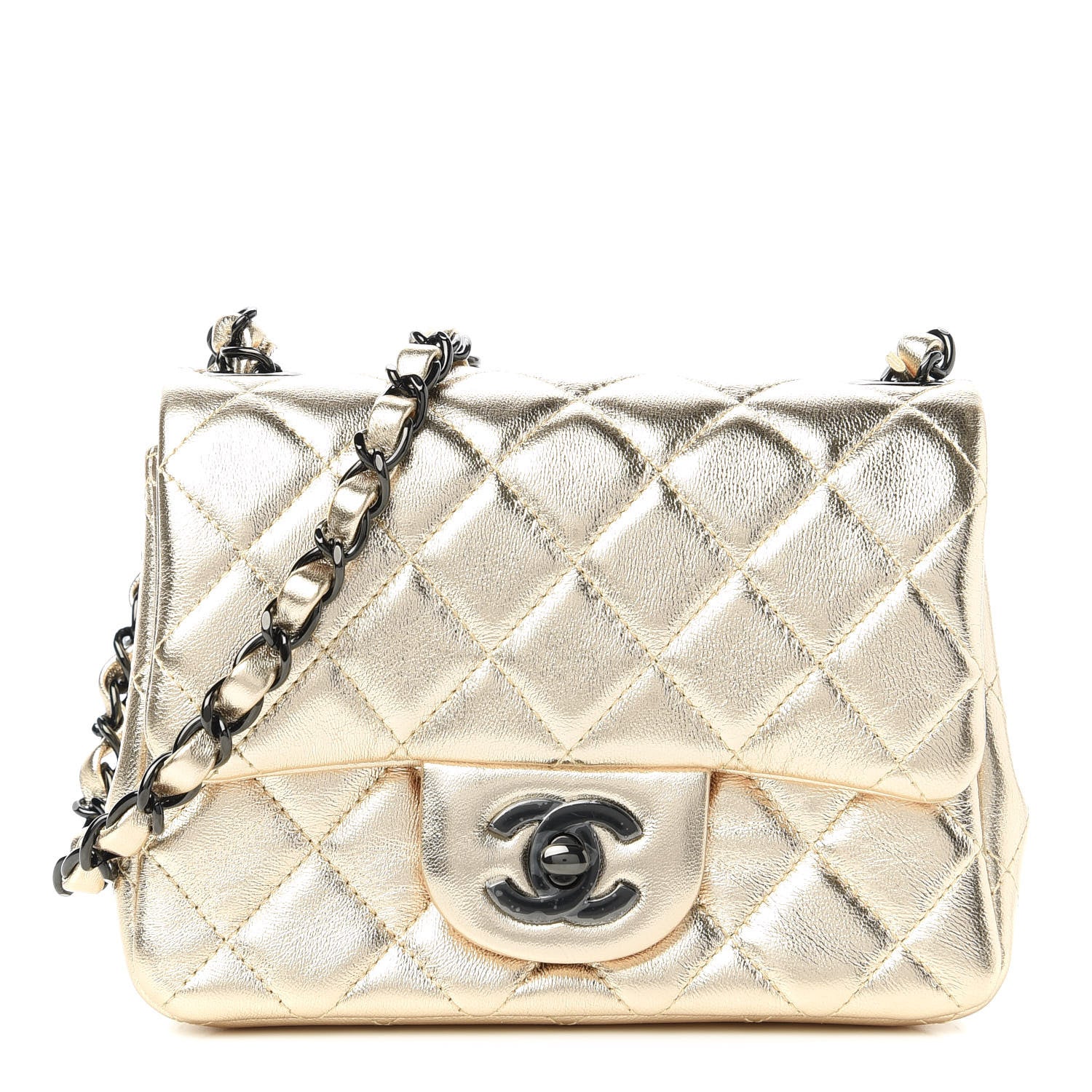 Chanel Metallic Lambskin Quilted Mini Square Flap Gold Black 1 of 11