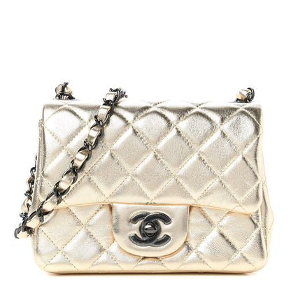 Chanel Metallic Lambskin Quilted Mini Square Flap Gold Black 1 of 11