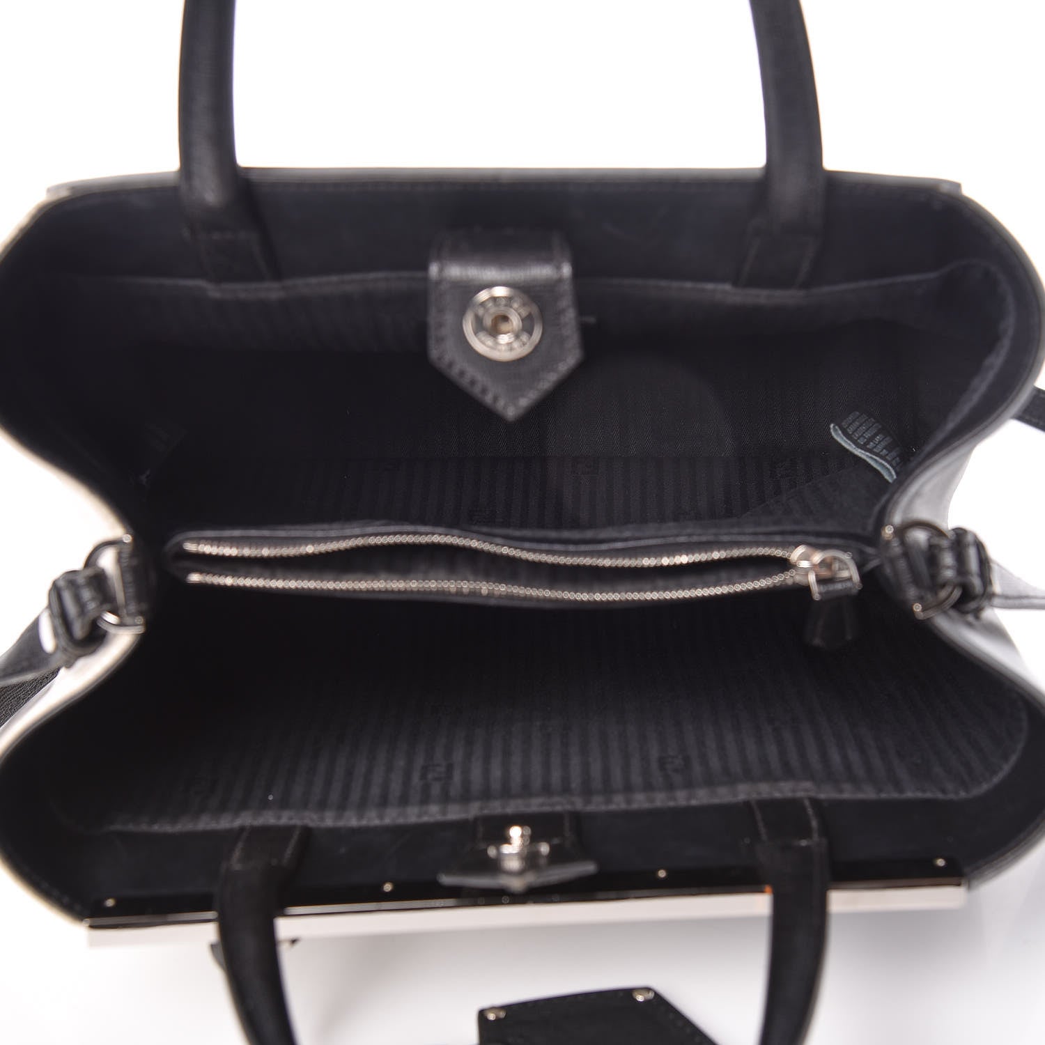 Fendi Vitello Elite Calfskin Colorblock Petite 2Jours Tote Black Multicolor White Argento 7 of 11