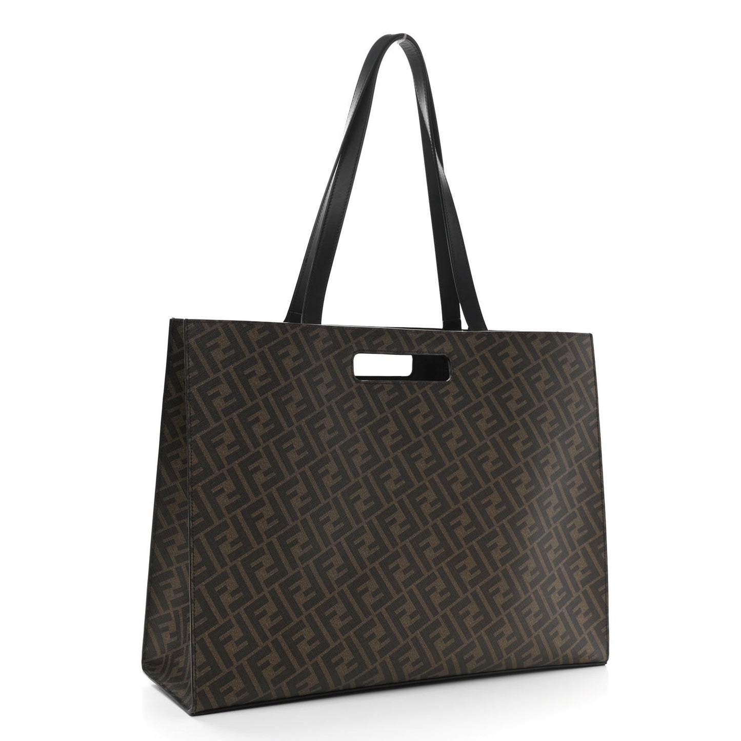 Glazed Fabric Vitello Liberty FF 1974 Diagonal East West Shopper Tote Tobacco Moresco Black