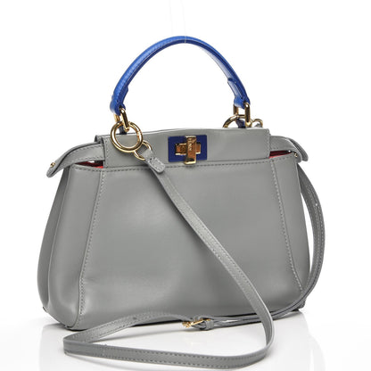 Fendi Nappa Colorblock Mini Peekaboo Iconic Satchel Grigio Chiaro Fragola Blue 3 of 7