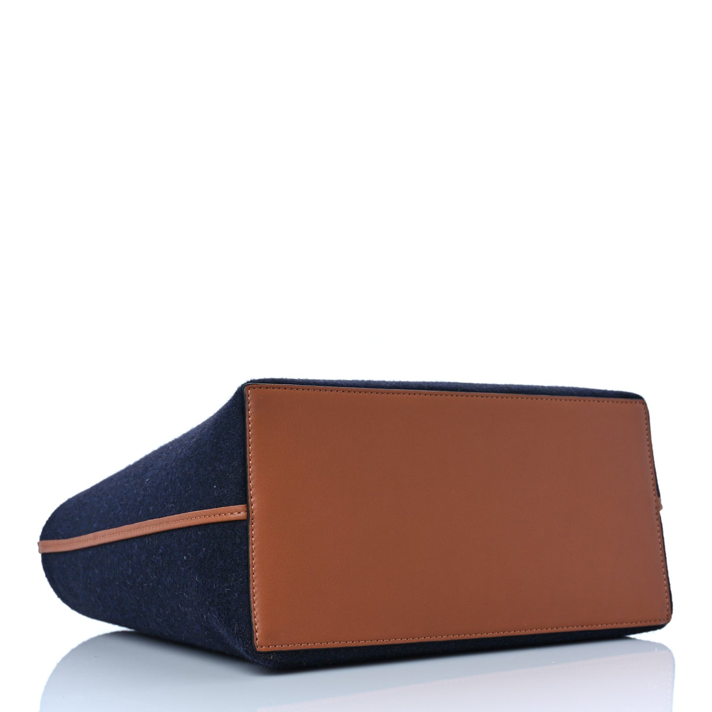 Wool Calfskin Small Love Anagram Tote Navy Tan