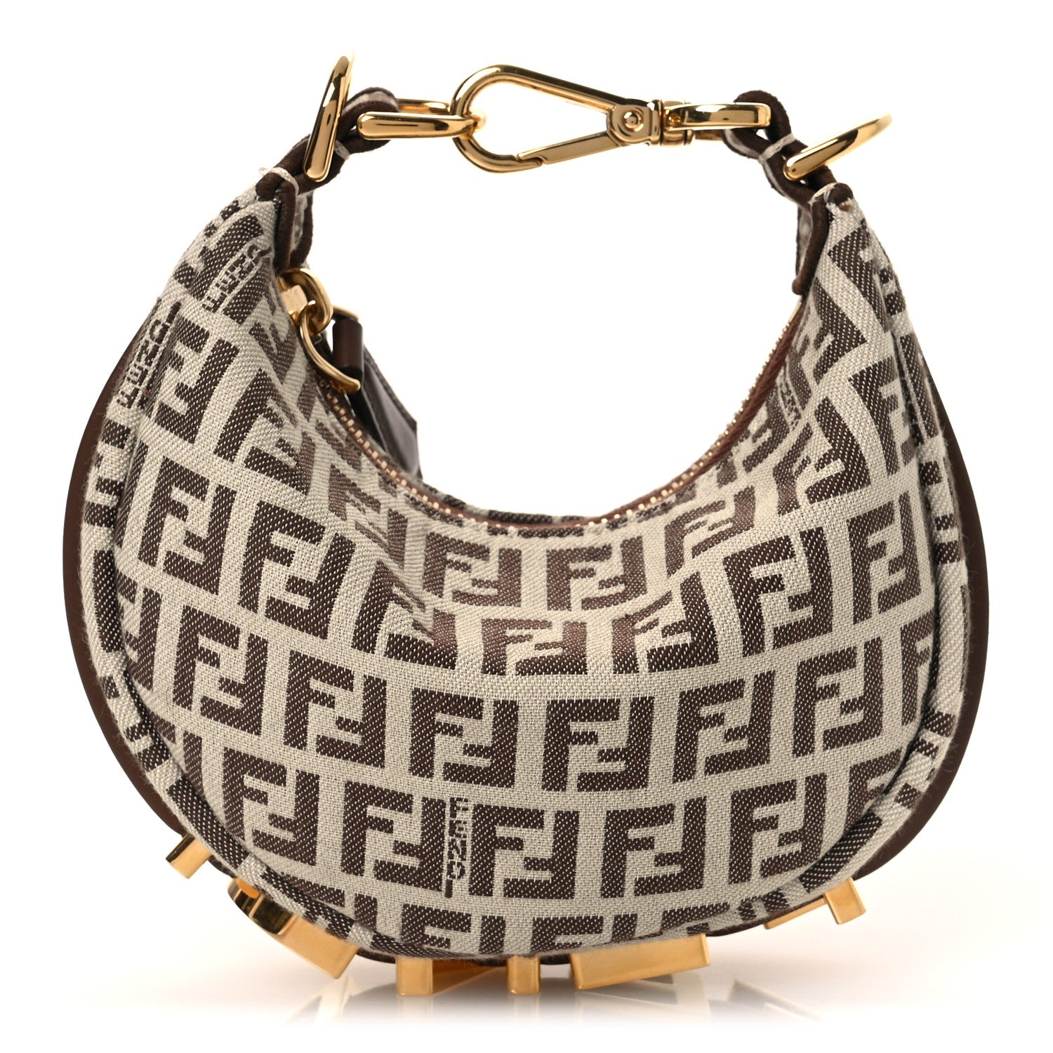 Fendi Fabric Jacquard FF 1974 Nano Fendigraphy Hobo Charm Beige 1 of 10