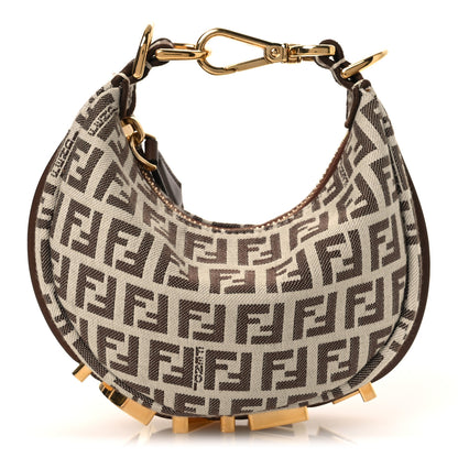 Fendi Fabric Jacquard FF 1974 Nano Fendigraphy Hobo Charm Beige 1 of 10