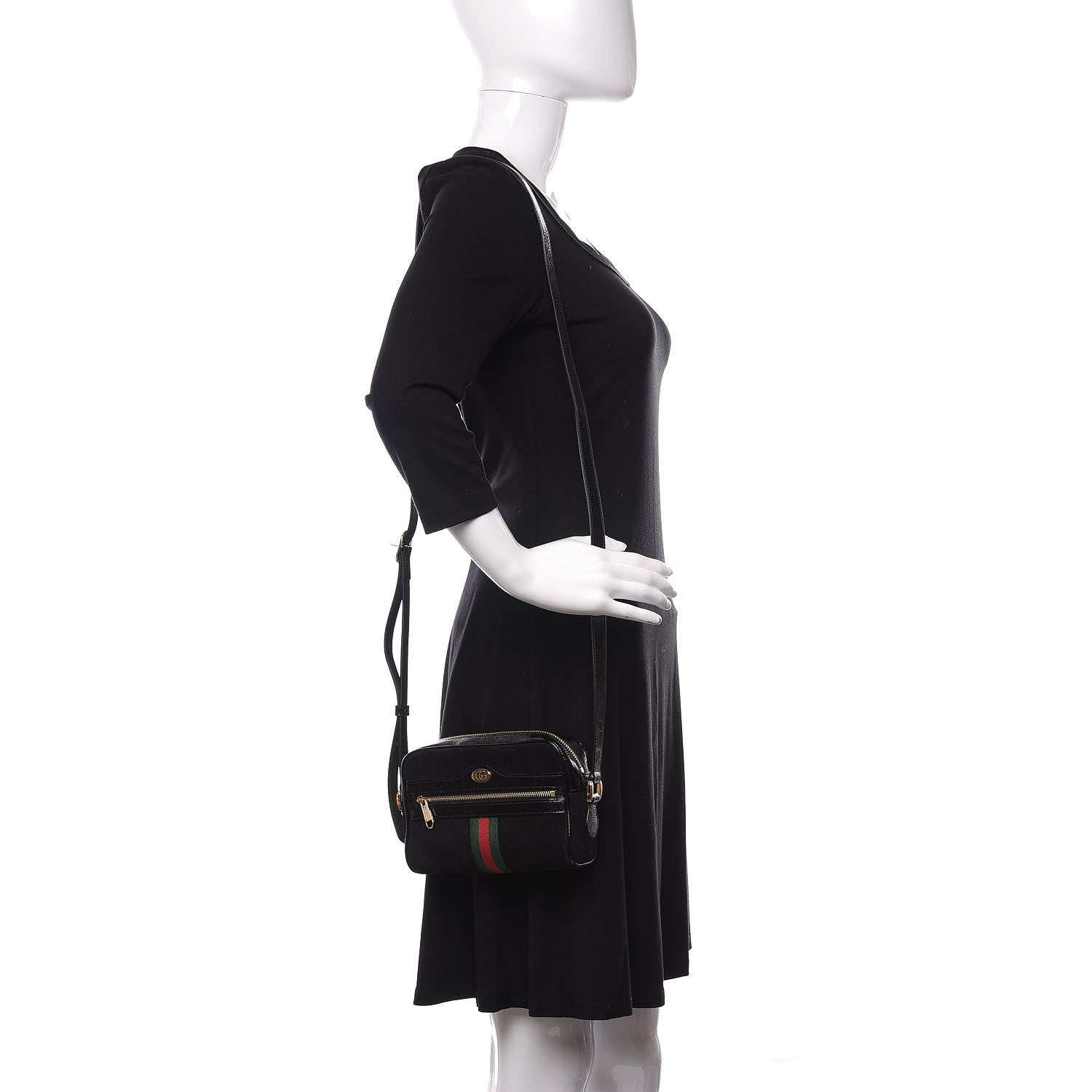 Gucci Suede Patent Web Mini Ophidia Shoulder Bag Black 2 of 9