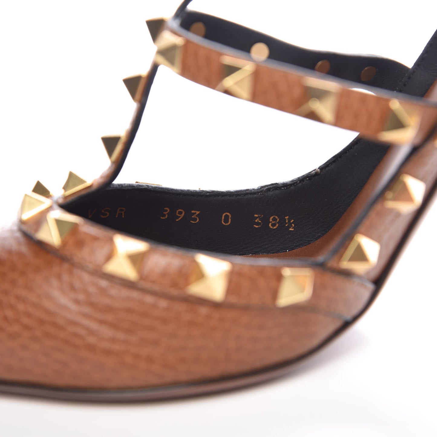 Pebbled Calfskin Rockstud Ankle Strap 100mm Pumps 38.5 Cuoio