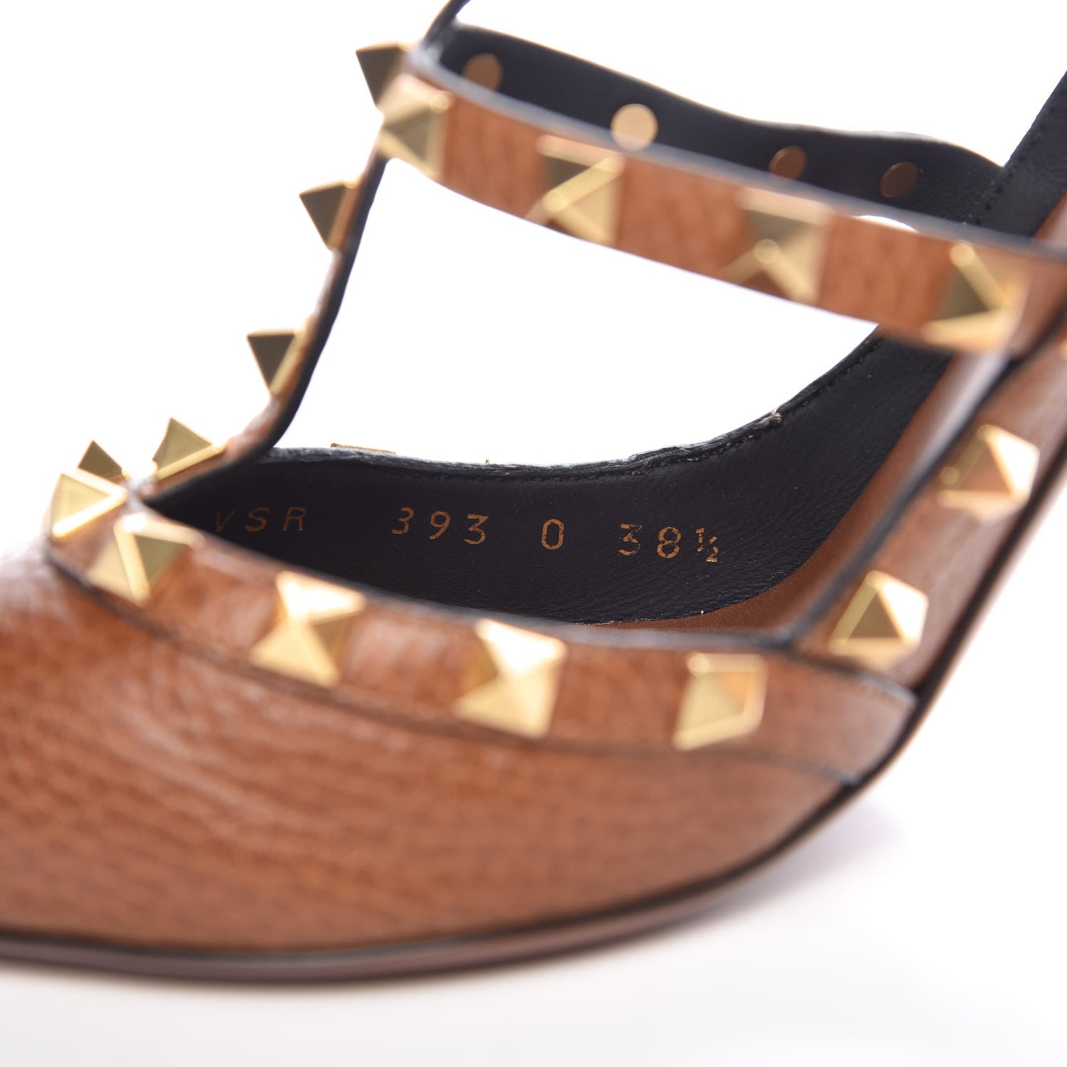 Valentino Garavani Pebbled Calfskin Rockstud Ankle Strap 100mm Pumps 38.5 Cuoio 8 of 9