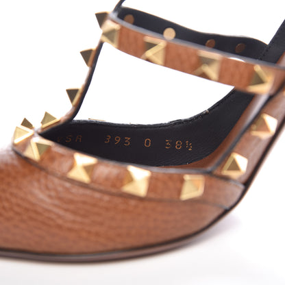 Valentino Garavani Pebbled Calfskin Rockstud Ankle Strap 100mm Pumps 38.5 Cuoio 8 of 9