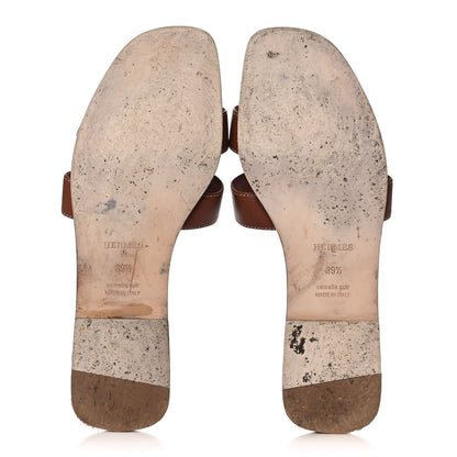 Hermes Box Calfskin Oran Sandals 39.5 Gold 5 of 14